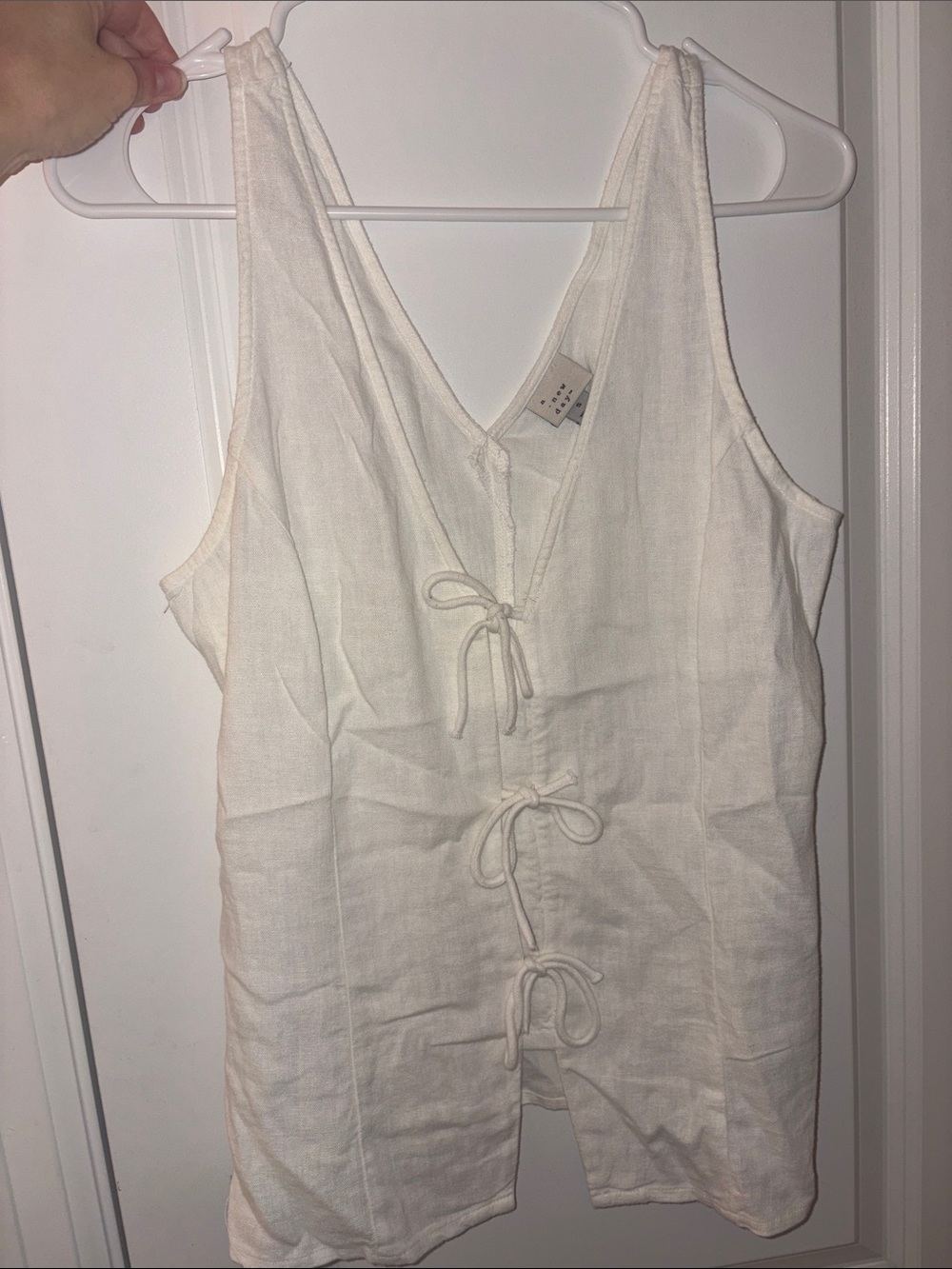 Cream Linen Top with Front Tie Closures